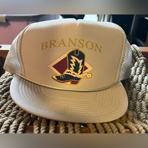 Vintage Trucker Hat Branson Missouri Gray Snapback Cap Foam Rope Cowboy Boots